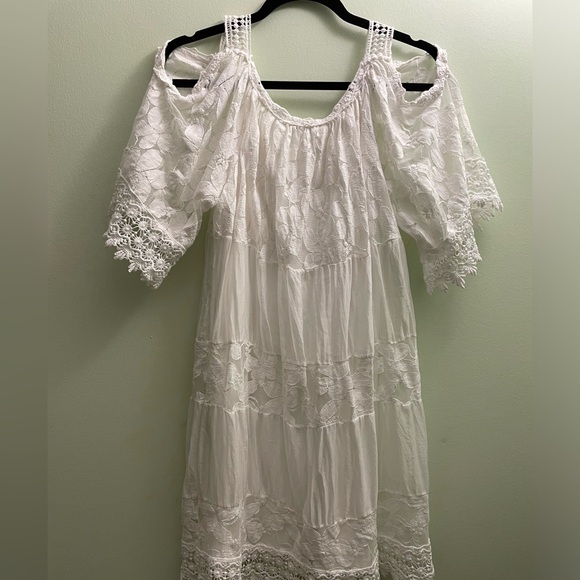 Boho Italian 100% SILK LACE and cotton white mini tunic dress Oversize XS - Picture 7 of 7